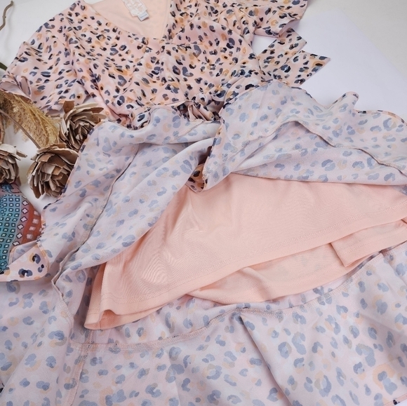 Sadie & Sage Pastel Peach Wrap Lined Dress Sz L - Picture 4 of 13